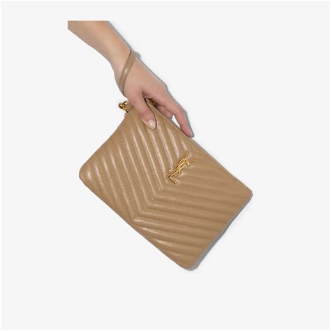 Leather clutch bag Yves Saint Laurent Beige in Leather 